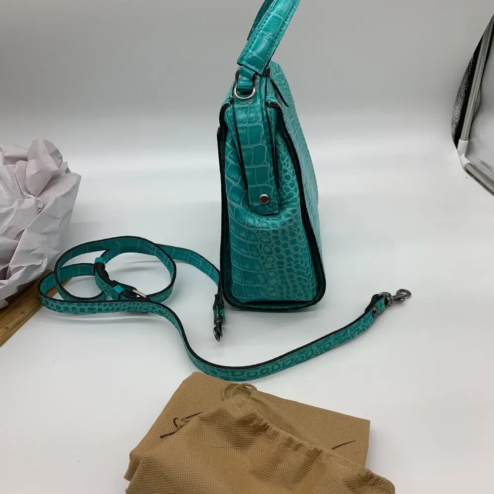 Patricia Nash Leather Purse Croc Embossed Blue Aqua Handbags